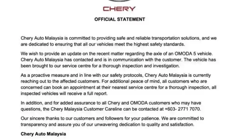 Foto - Chery Omoda 5 Direcall Di Malaysia, 2 Unit Alami Patah Sumbu Roda Belakang