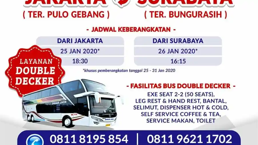Bus - Sinar Jaya Operasikan Bus Tingkat Jakarta - Surabaya