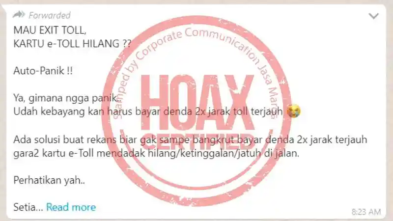 Foto - Kartu Tol Hilang Dapat Dispensasi = Hoax?