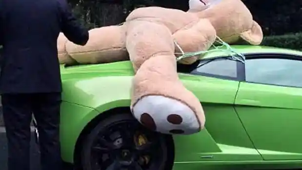 Foto - Bawa Teddy Bear Raksasa di Atap Lamborghini, Pria Ini Ditangkap Polisi