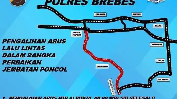 Foto - Jembatan Poncol, Brebes Amblas Rute Bus Arah Purwokerto Diputar Ke Slawi
